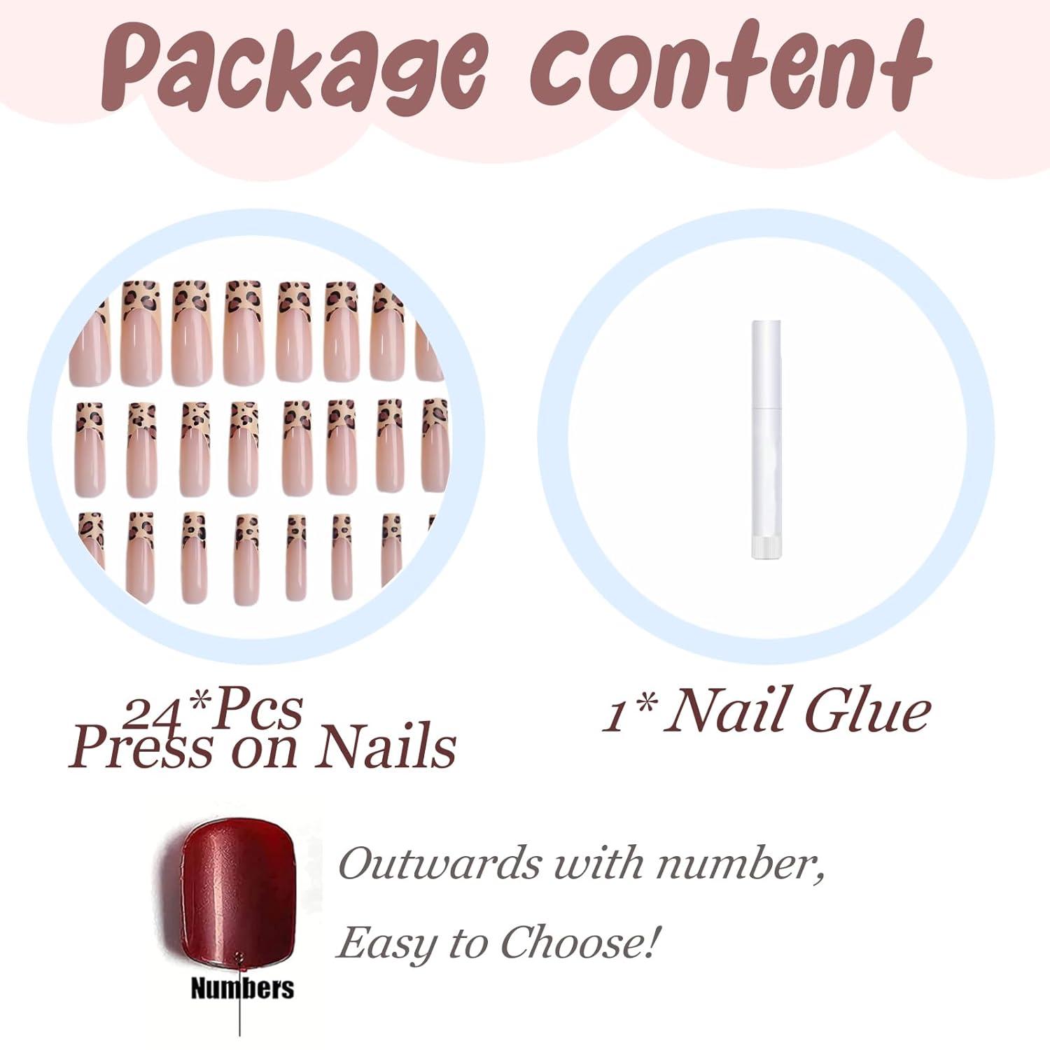 imageBABALAL Christmas Press on Nails Long Coffin Fake Nails Red Glue on Snowflake Design Xmas False Acrylic Nails 24Pcs Matte Ballerina Stick onFna103cheetah