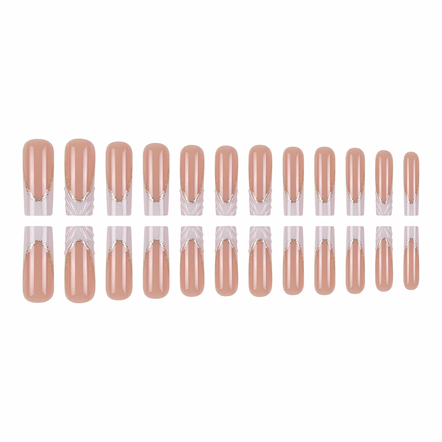 imageBABALAL Christmas Press on Nails Long Coffin Fake Nails Red Glue on Snowflake Design Xmas False Acrylic Nails 24Pcs Matte Ballerina Stick onFna103dwhite