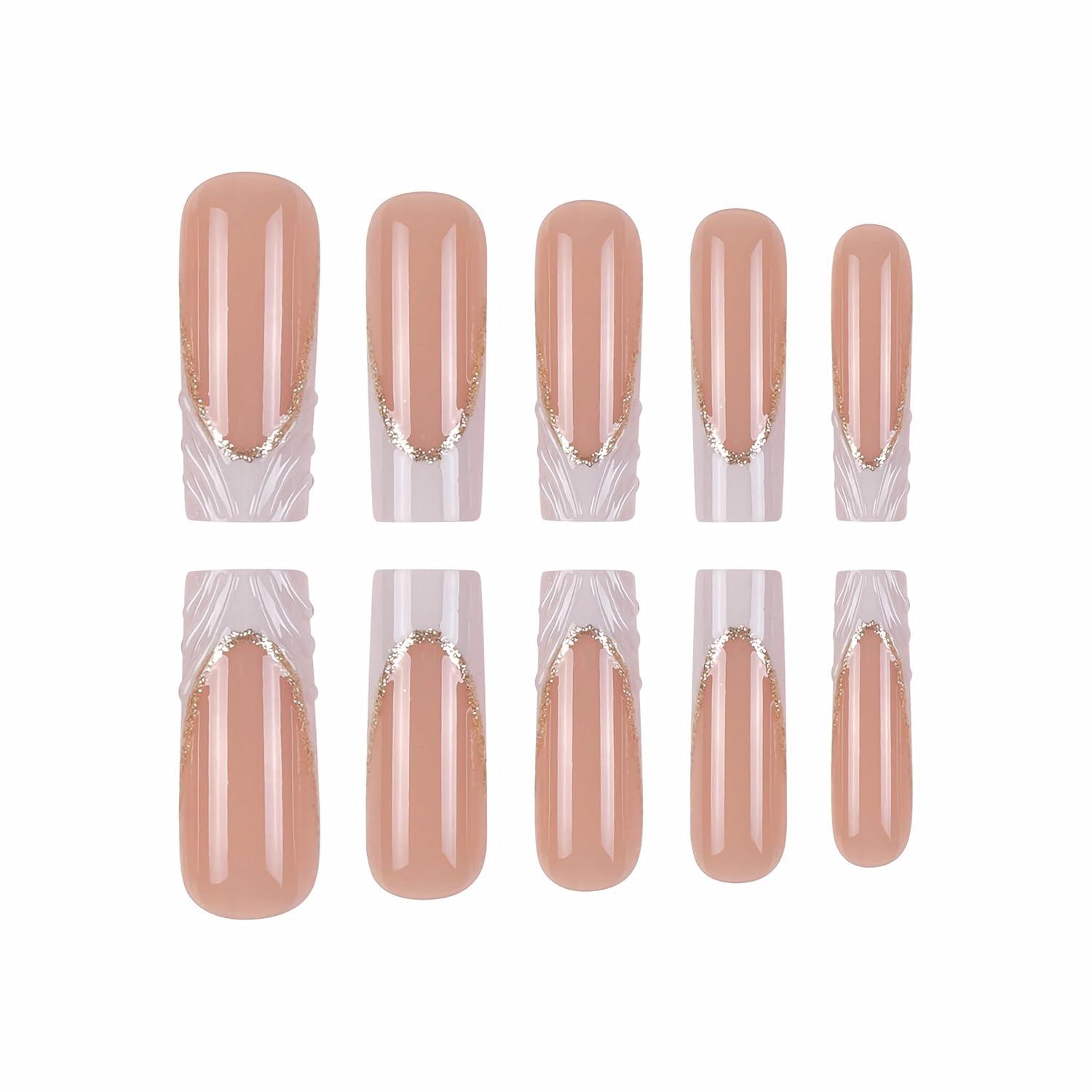 imageBABALAL Christmas Press on Nails Long Coffin Fake Nails Red Glue on Snowflake Design Xmas False Acrylic Nails 24Pcs Matte Ballerina Stick onFna103dwhite