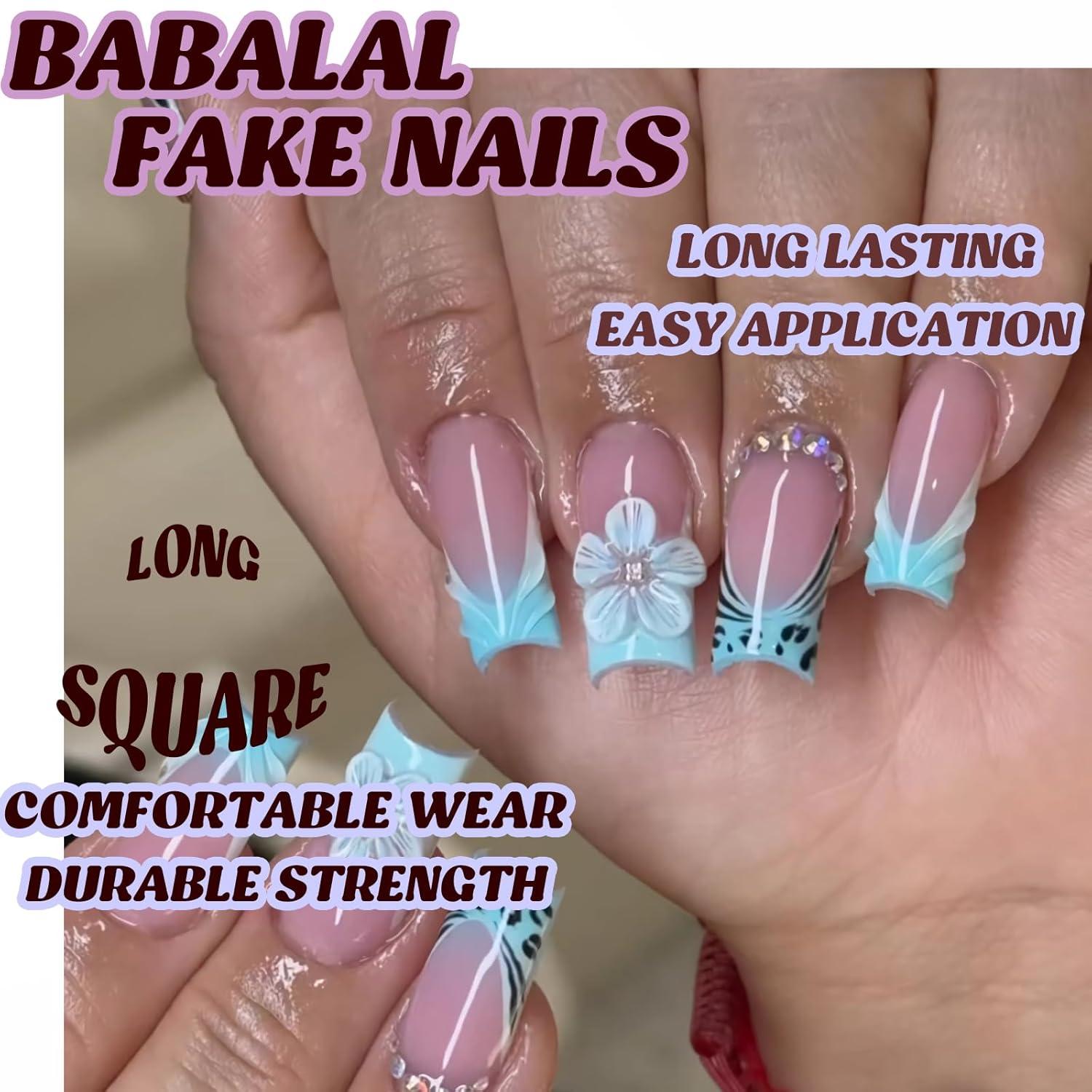 imageBABALAL Christmas Press on Nails Long Coffin Fake Nails Red Glue on Snowflake Design Xmas False Acrylic Nails 24Pcs Matte Ballerina Stick onFna103flower