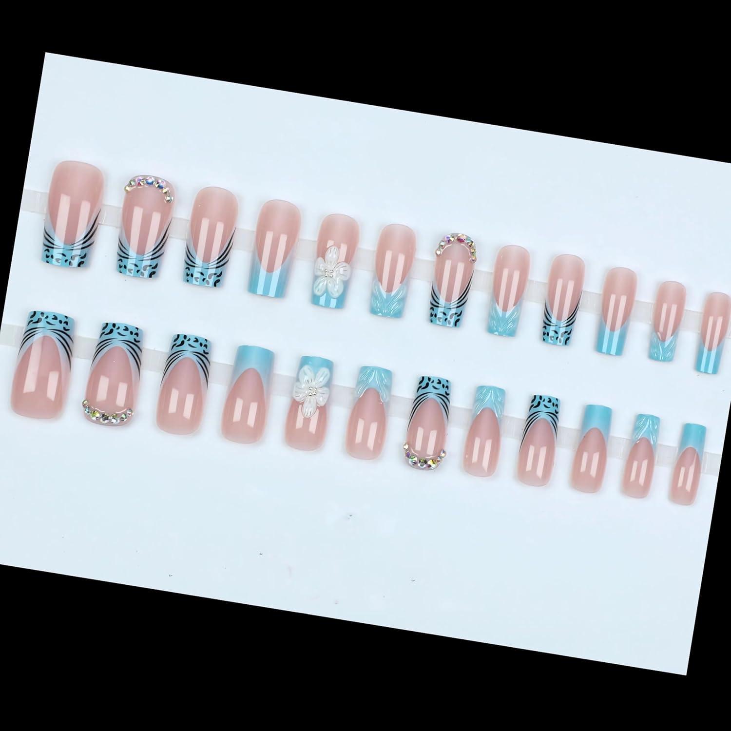 imageBABALAL Christmas Press on Nails Long Coffin Fake Nails Red Glue on Snowflake Design Xmas False Acrylic Nails 24Pcs Matte Ballerina Stick onFna103flower