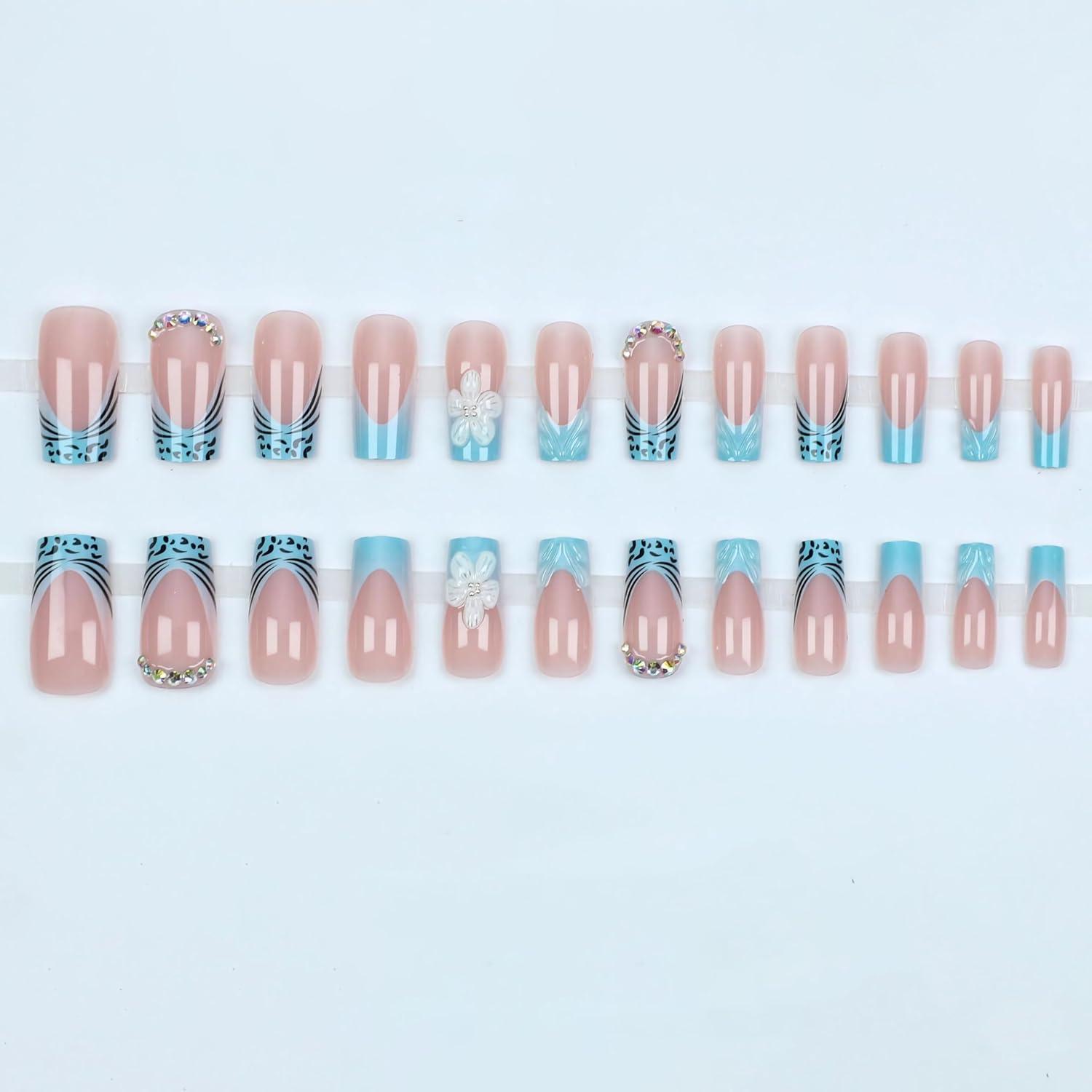 imageBABALAL Christmas Press on Nails Long Coffin Fake Nails Red Glue on Snowflake Design Xmas False Acrylic Nails 24Pcs Matte Ballerina Stick onFna103flower