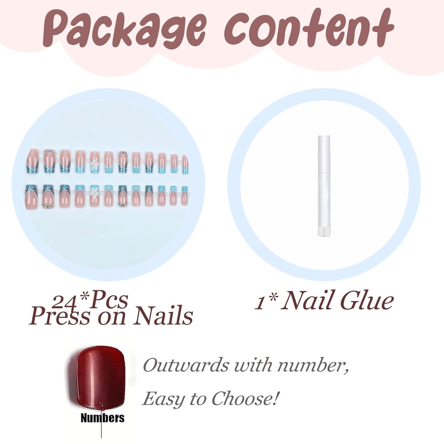 imageBABALAL Christmas Press on Nails Long Coffin Fake Nails Red Glue on Snowflake Design Xmas False Acrylic Nails 24Pcs Matte Ballerina Stick onFna103flower