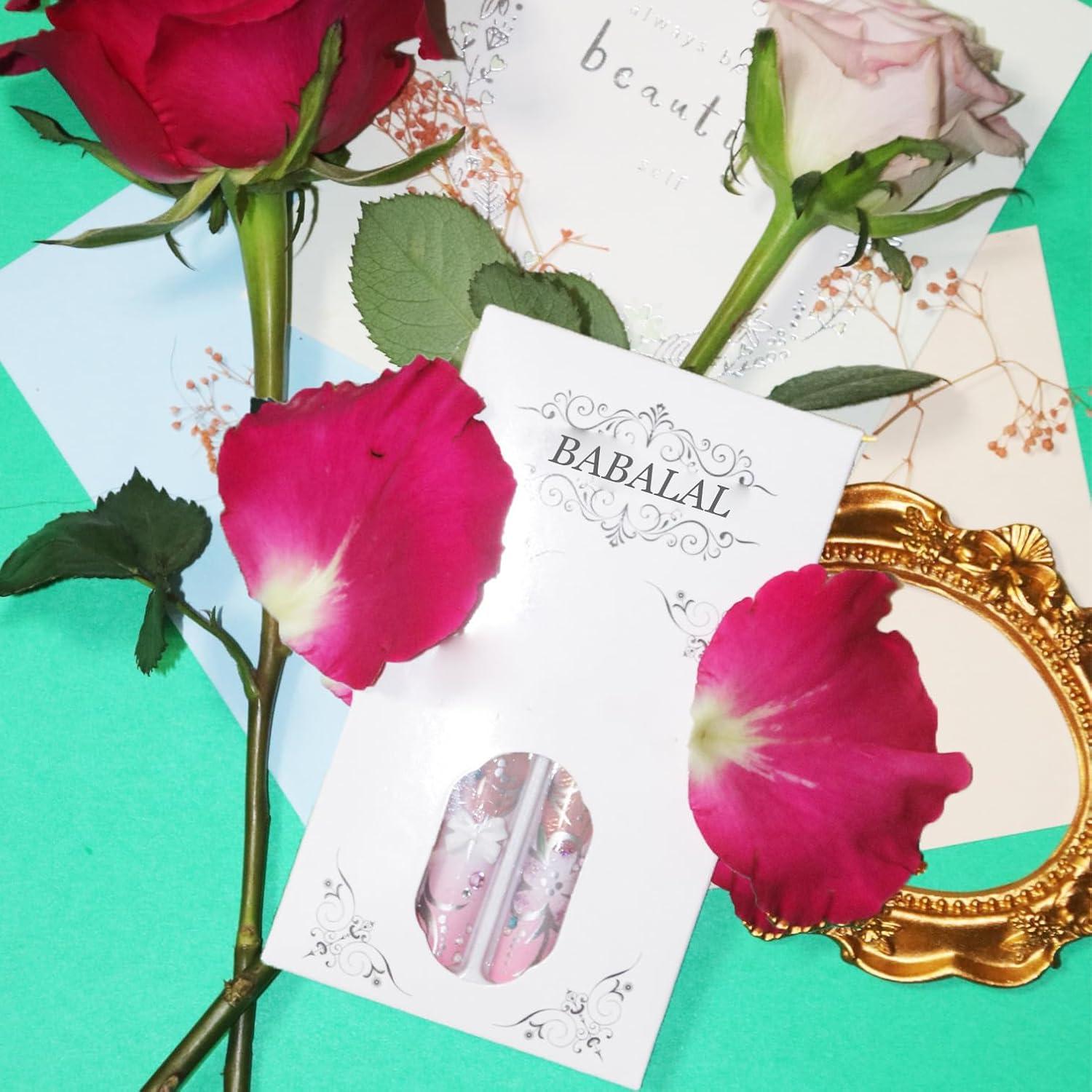 imageBABALAL Christmas Press on Nails Long Coffin Fake Nails Red Glue on Snowflake Design Xmas False Acrylic Nails 24Pcs Matte Ballerina Stick onFna103pink