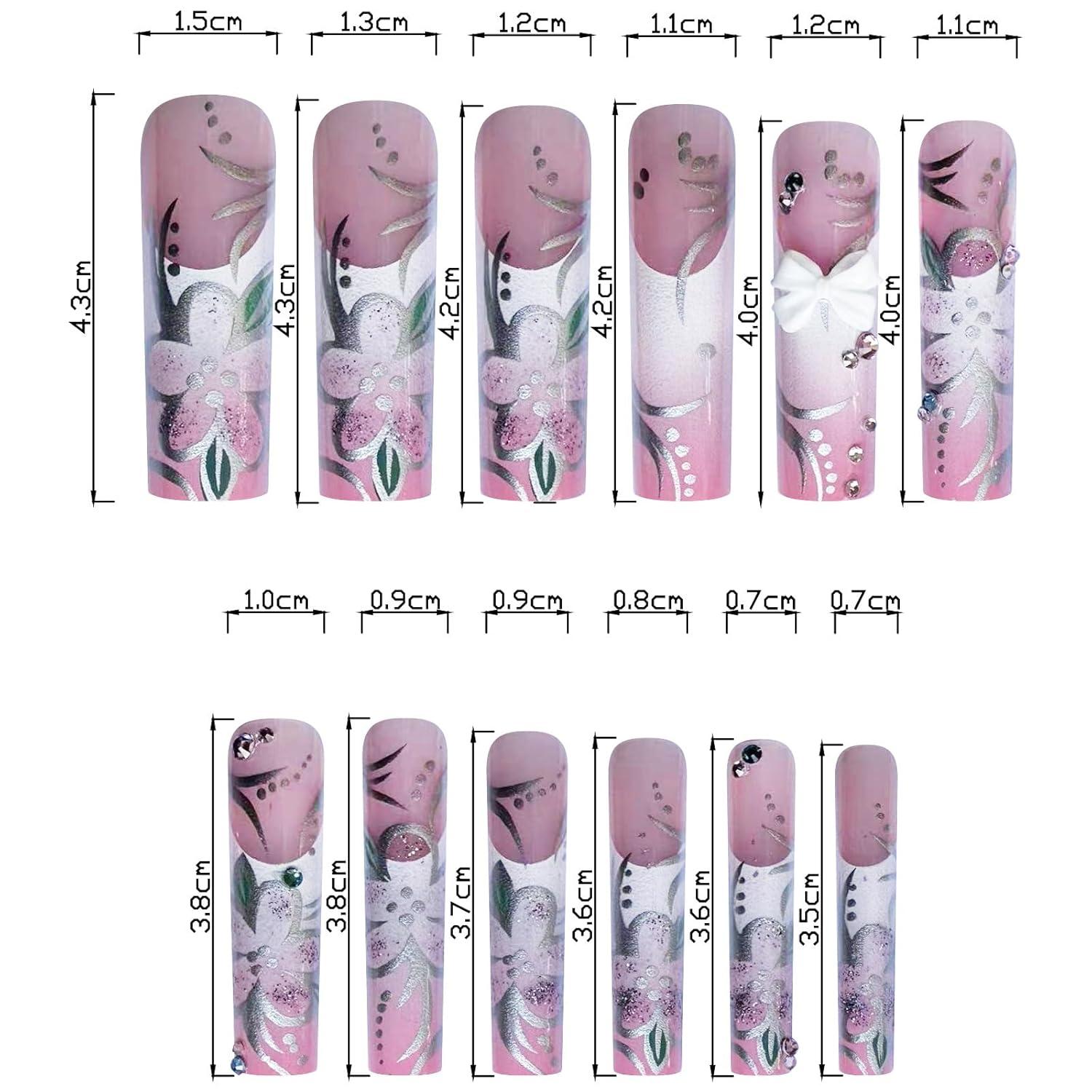 imageBABALAL Christmas Press on Nails Long Coffin Fake Nails Red Glue on Snowflake Design Xmas False Acrylic Nails 24Pcs Matte Ballerina Stick onFna103pink