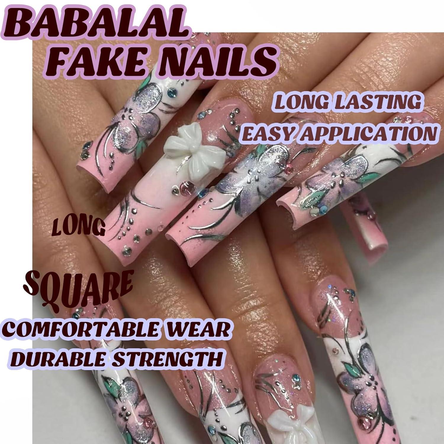 imageBABALAL Christmas Press on Nails Long Coffin Fake Nails Red Glue on Snowflake Design Xmas False Acrylic Nails 24Pcs Matte Ballerina Stick onFna103pink