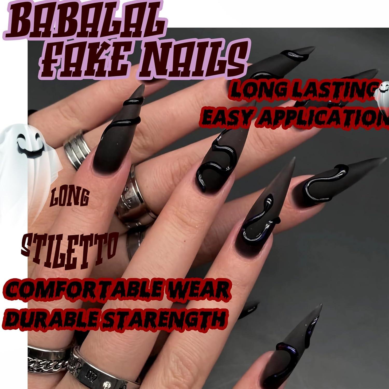 imageBABALAL Christmas Press on Nails Long Coffin Fake Nails Red Glue on Snowflake Design Xmas False Acrylic Nails 24Pcs Matte Ballerina Stick onFna103snake