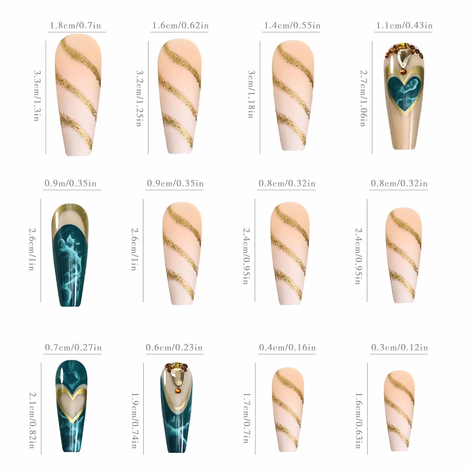 imageBABALAL Christmas Press on Nails Long Coffin Fake Nails Red Glue on Snowflake Design Xmas False Acrylic Nails 24Pcs Matte Ballerina Stick onFna107green