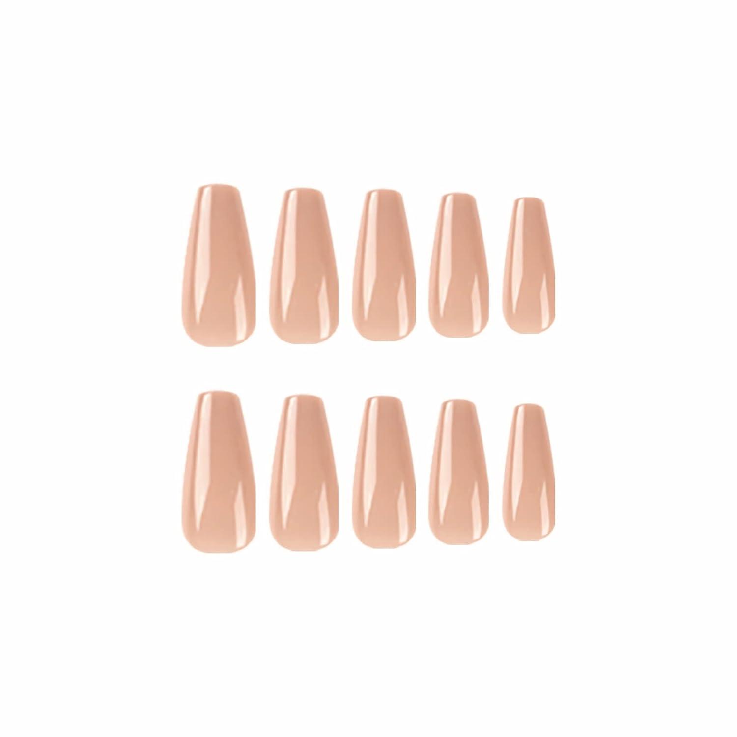imageBABALAL Christmas Press on Nails Long Coffin Fake Nails Red Glue on Snowflake Design Xmas False Acrylic Nails 24Pcs Matte Ballerina Stick onFna108nude