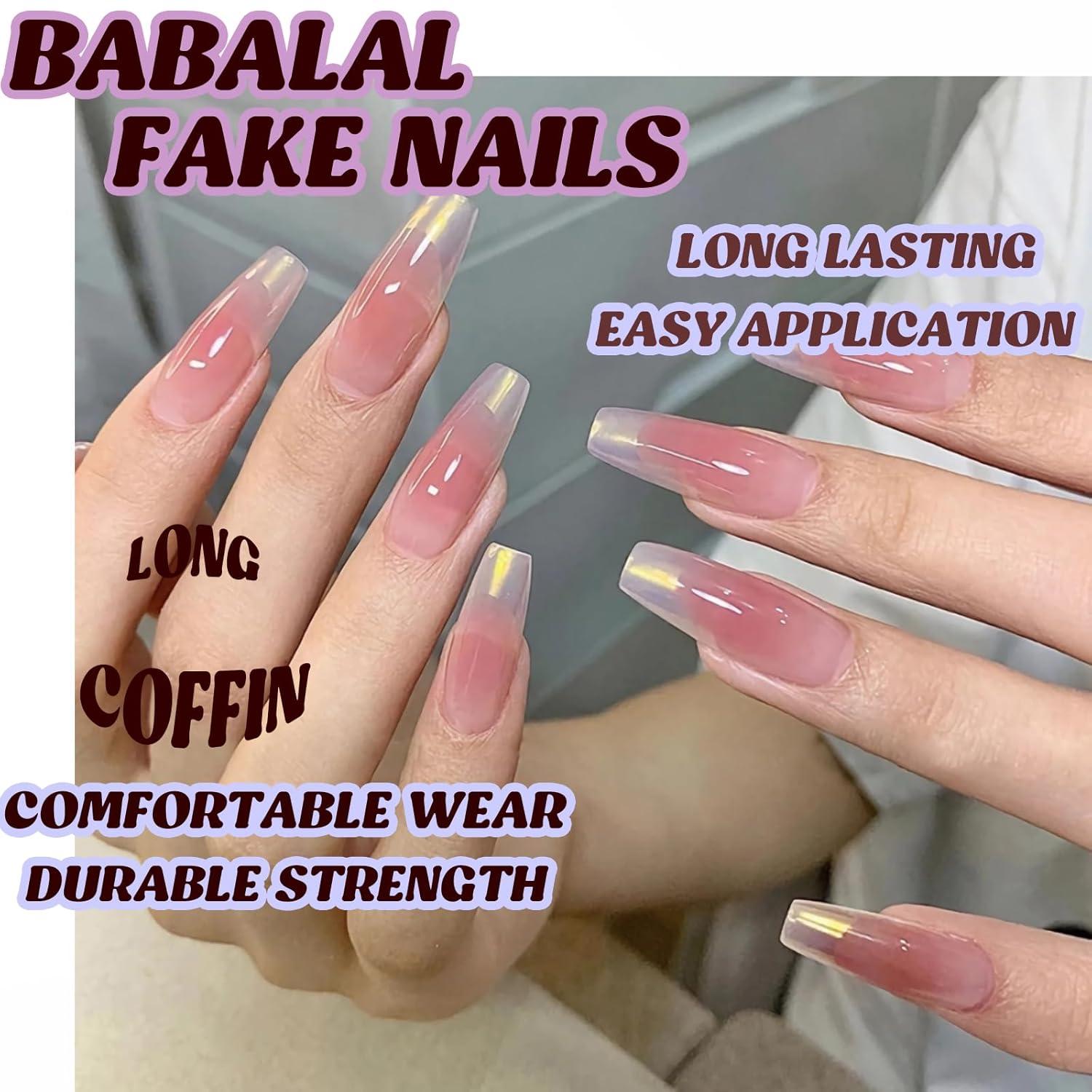 imageBABALAL Christmas Press on Nails Long Coffin Fake Nails Red Glue on Snowflake Design Xmas False Acrylic Nails 24Pcs Matte Ballerina Stick onFna113pink