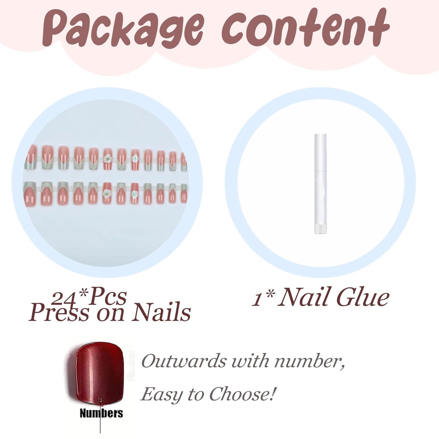 imageBABALAL Christmas Press on Nails Long Coffin Fake Nails Red Glue on Snowflake Design Xmas False Acrylic Nails 24Pcs Matte Ballerina Stick onGreen