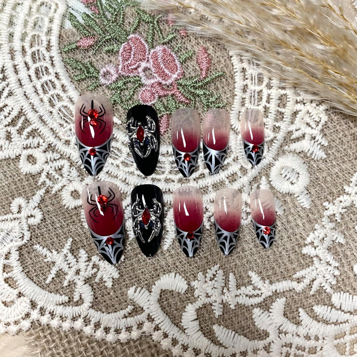 imageBABALAL Press On Nails Pink White Kawaii False Nails with Bow ampamp Paw Design Cute 3D Bear Paw Medium Almond PressOns for Women Girls 24Pcs Glossy Handmade Full Cover Stick On NailsANI03spider