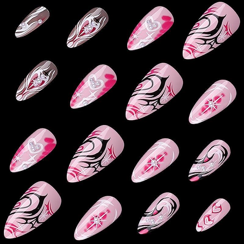 imageBABALAL Press On Nails Pink White Kawaii False Nails with Bow ampamp Paw Design Cute 3D Bear Paw Medium Almond PressOns for Women Girls 24Pcs Glossy Handmade Full Cover Stick On NailsANI19