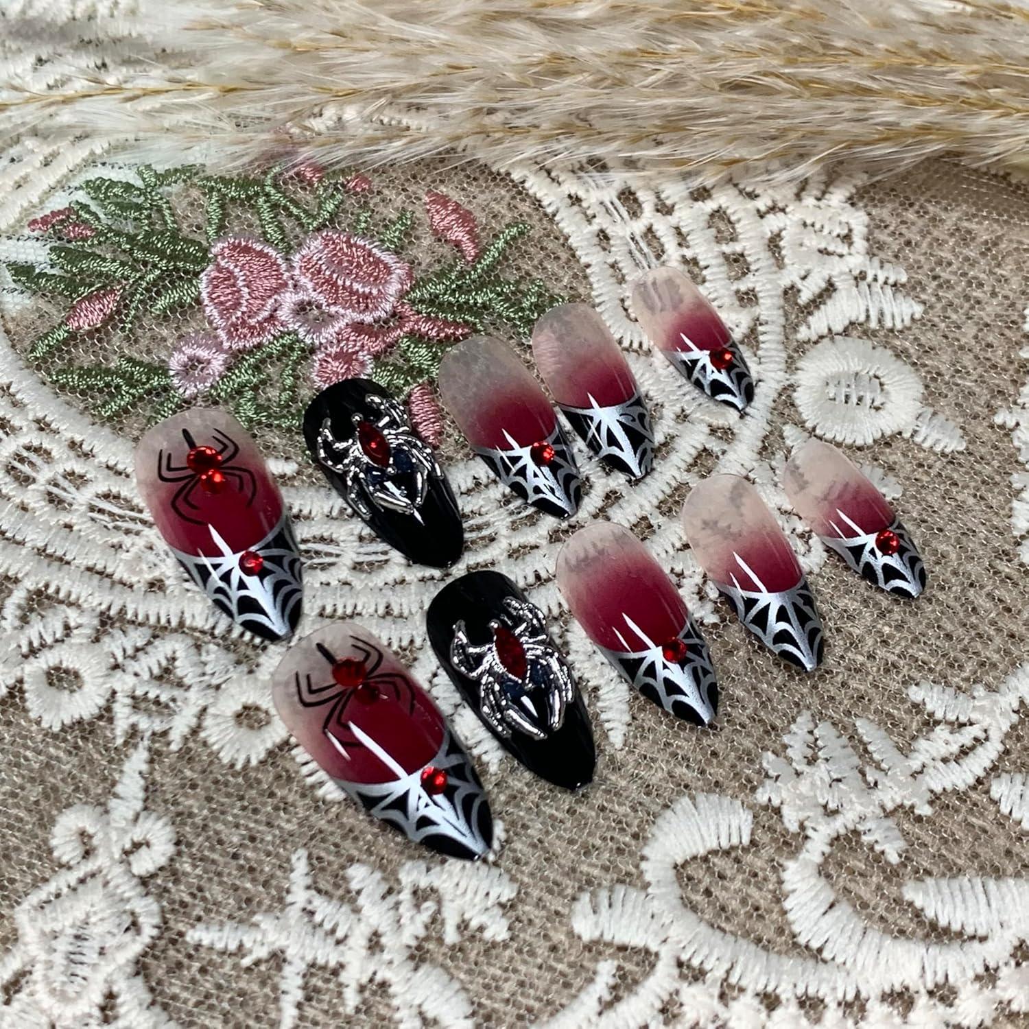 imageBABALAL Press On Nails Pink White Kawaii False Nails with Bow ampamp Paw Design Cute 3D Bear Paw Medium Almond PressOns for Women Girls 24Pcs Glossy Handmade Full Cover Stick On NailsANI03spider