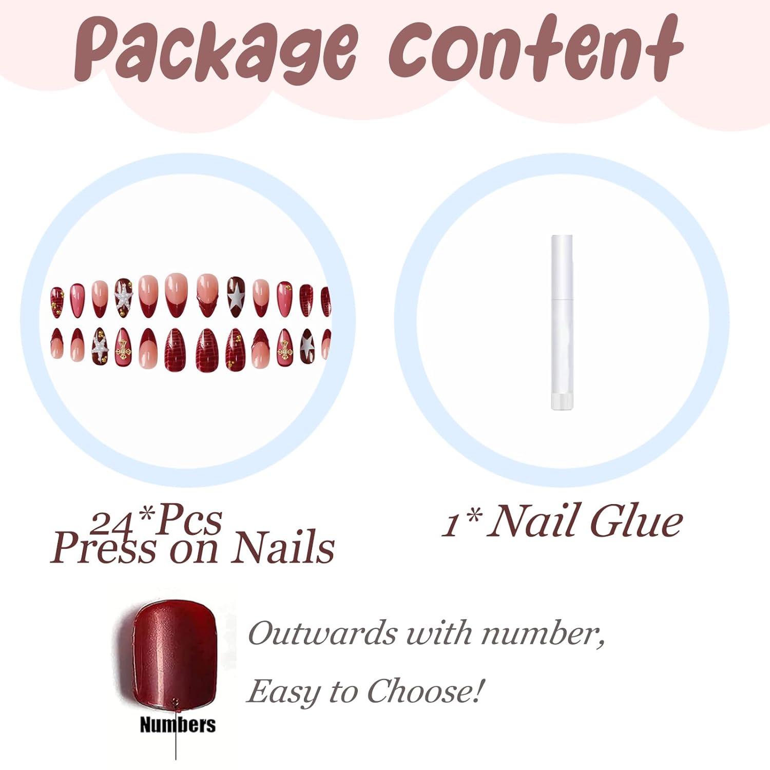 imageBABALAL Press On Nails Pink White Kawaii False Nails with Bow ampamp Paw Design Cute 3D Bear Paw Medium Almond PressOns for Women Girls 24Pcs Glossy Handmade Full Cover Stick On NailsANI05red