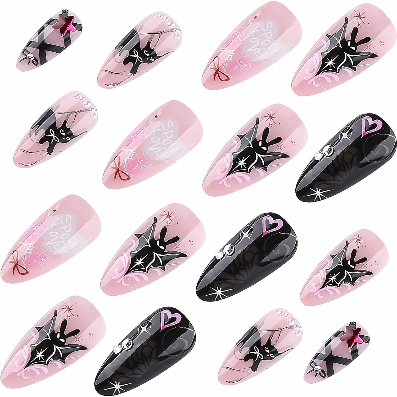 imageBABALAL Press On Nails Pink White Kawaii False Nails with Bow ampamp Paw Design Cute 3D Bear Paw Medium Almond PressOns for Women Girls 24Pcs Glossy Handmade Full Cover Stick On NailsANI01