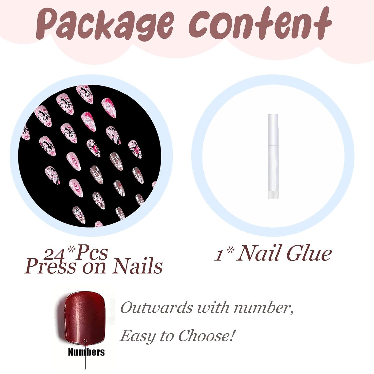 imageBABALAL Press On Nails Pink White Kawaii False Nails with Bow ampamp Paw Design Cute 3D Bear Paw Medium Almond PressOns for Women Girls 24Pcs Glossy Handmade Full Cover Stick On NailsANI19