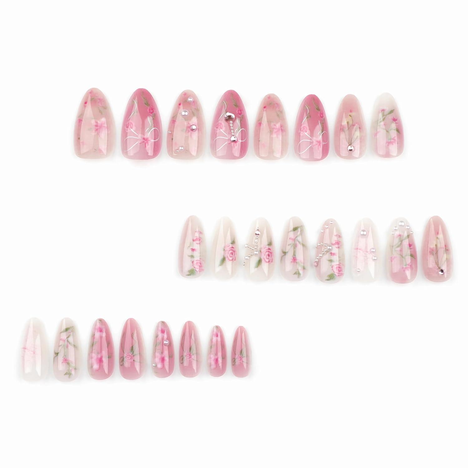 imageBABALAL Press On Nails Pink White Kawaii False Nails with Bow ampamp Paw Design Cute 3D Bear Paw Medium Almond PressOns for Women Girls 24Pcs Glossy Handmade Full Cover Stick On NailsANI02