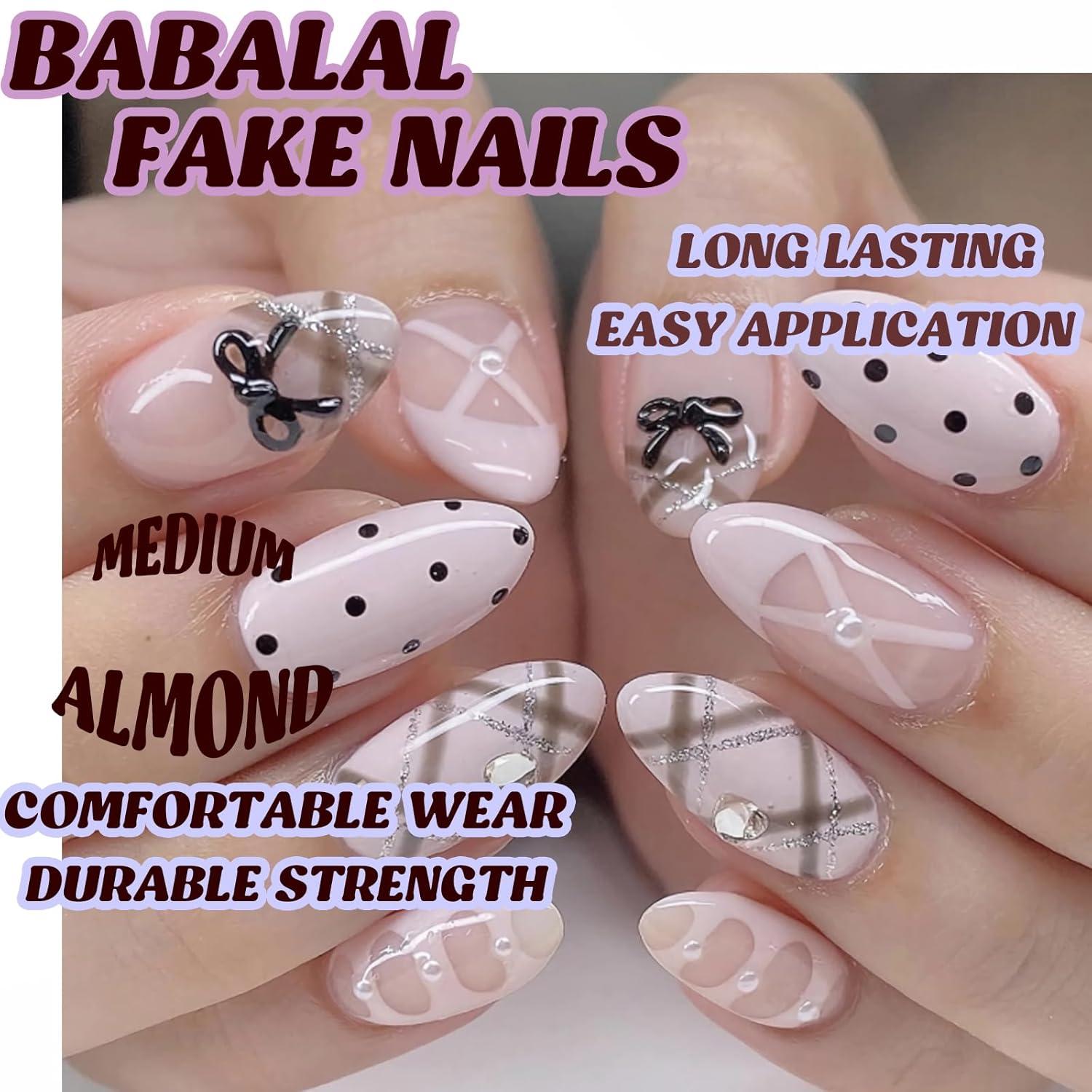 imageBABALAL Press On Nails Pink White Kawaii False Nails with Bow ampamp Paw Design Cute 3D Bear Paw Medium Almond PressOns for Women Girls 24Pcs Glossy Handmade Full Cover Stick On NailsANI05polkadot