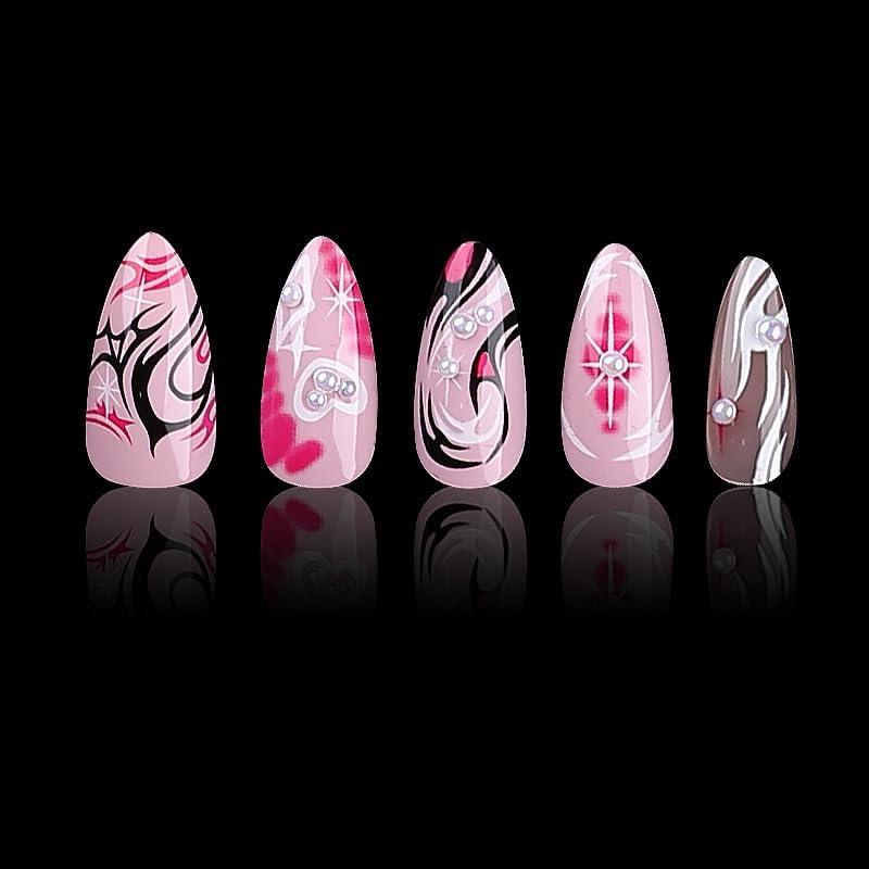 imageBABALAL Press On Nails Pink White Kawaii False Nails with Bow ampamp Paw Design Cute 3D Bear Paw Medium Almond PressOns for Women Girls 24Pcs Glossy Handmade Full Cover Stick On NailsANI19