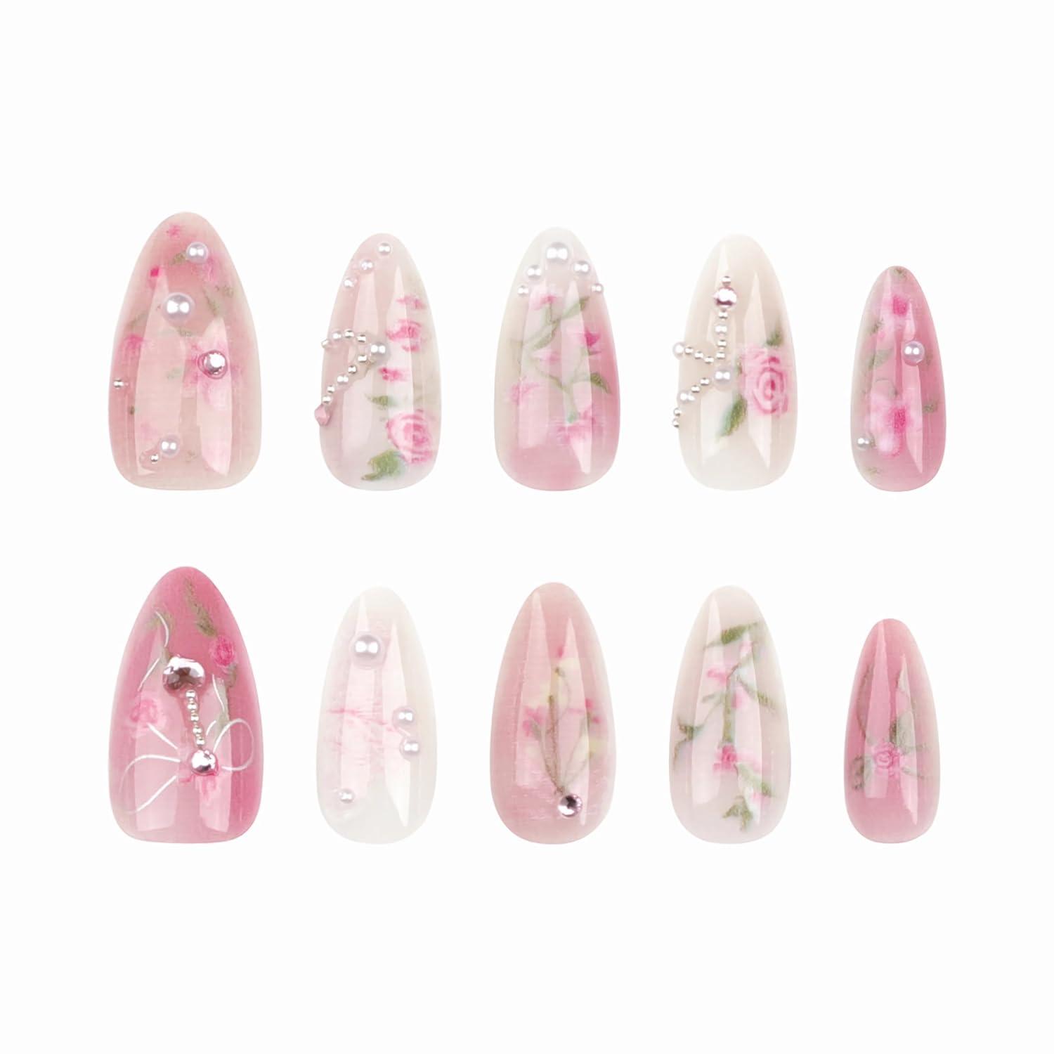 imageBABALAL Press On Nails Pink White Kawaii False Nails with Bow ampamp Paw Design Cute 3D Bear Paw Medium Almond PressOns for Women Girls 24Pcs Glossy Handmade Full Cover Stick On NailsANI02