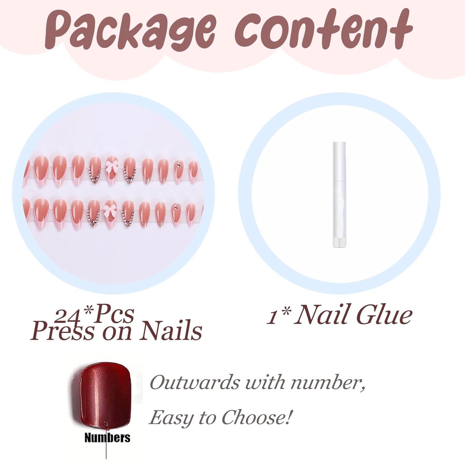 imageBABALAL Press On Nails Pink White Kawaii False Nails with Bow ampamp Paw Design Cute 3D Bear Paw Medium Almond PressOns for Women Girls 24Pcs Glossy Handmade Full Cover Stick On NailsANI06