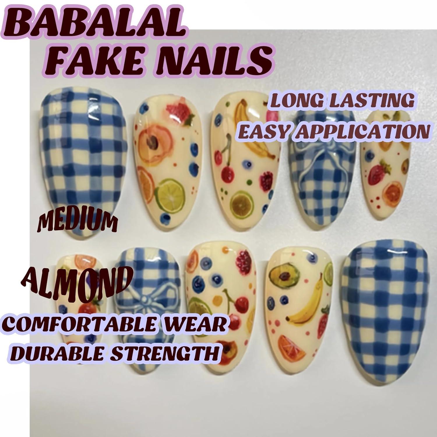 imageBABALAL Press On Nails Pink White Kawaii False Nails with Bow ampamp Paw Design Cute 3D Bear Paw Medium Almond PressOns for Women Girls 24Pcs Glossy Handmade Full Cover Stick On NailsANI02fruit