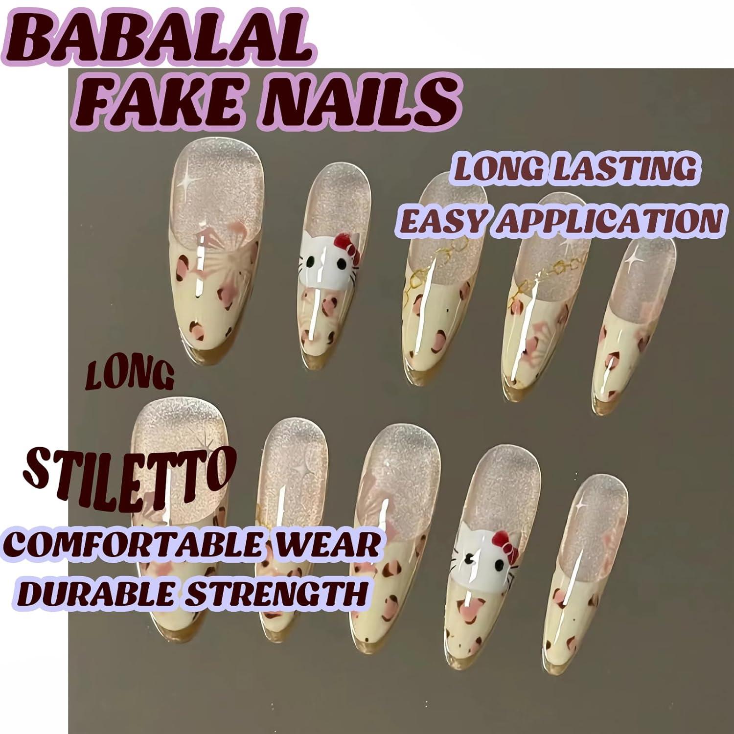 imageBABALAL Press On Nails Pink White Kawaii False Nails with Bow ampamp Paw Design Cute 3D Bear Paw Medium Almond PressOns for Women Girls 24Pcs Glossy Handmade Full Cover Stick On NailsANI14