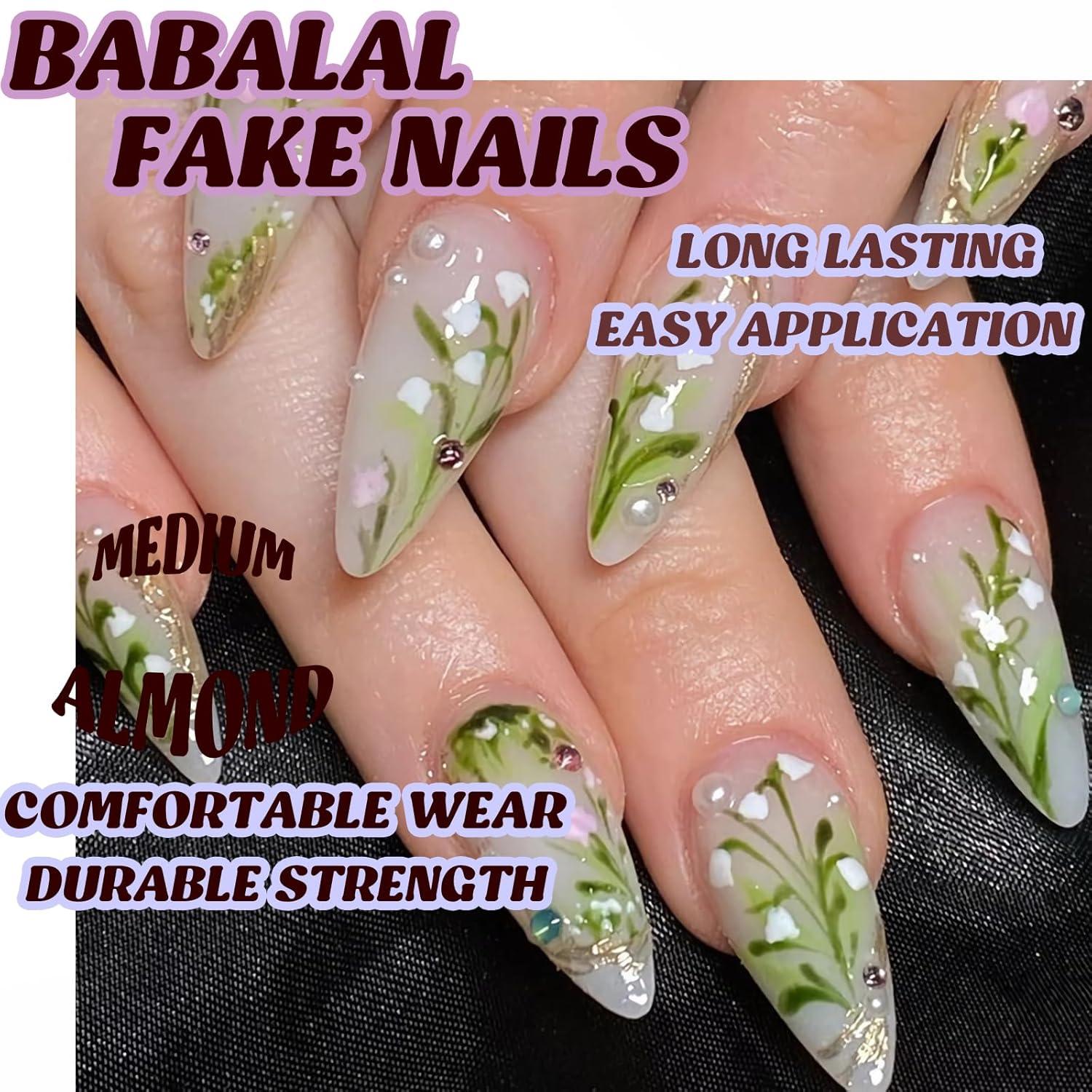 imageBABALAL Press On Nails Pink White Kawaii False Nails with Bow ampamp Paw Design Cute 3D Bear Paw Medium Almond PressOns for Women Girls 24Pcs Glossy Handmade Full Cover Stick On NailsANI03green