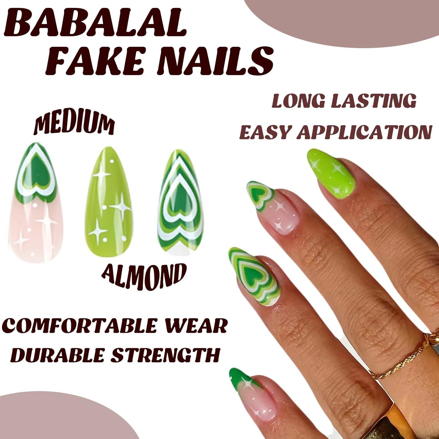 imageBABALAL Press On Nails Pink White Kawaii False Nails with Bow ampamp Paw Design Cute 3D Bear Paw Medium Almond PressOns for Women Girls 24Pcs Glossy Handmade Full Cover Stick On NailsANI07green