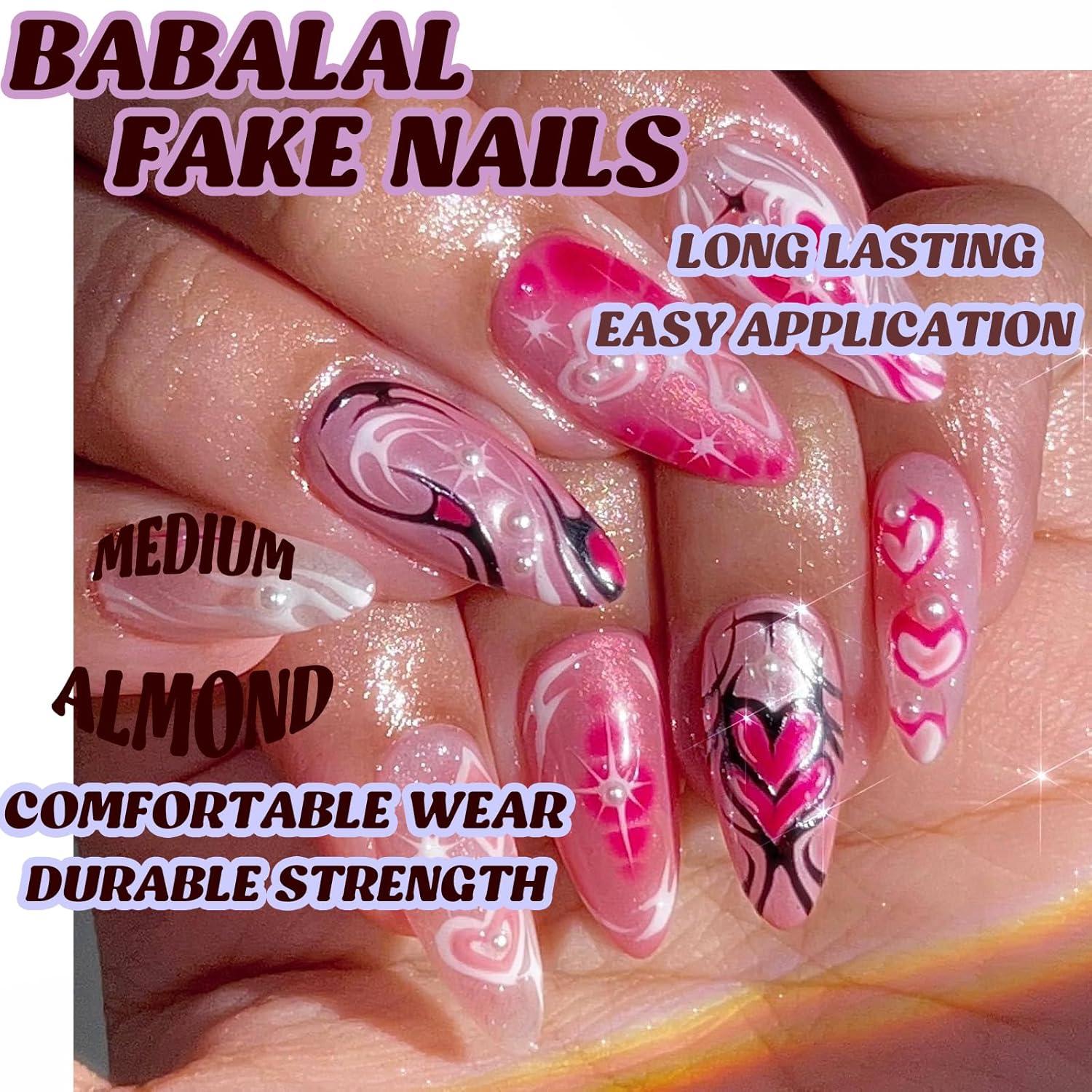 imageBABALAL Press On Nails Pink White Kawaii False Nails with Bow ampamp Paw Design Cute 3D Bear Paw Medium Almond PressOns for Women Girls 24Pcs Glossy Handmade Full Cover Stick On NailsANI19
