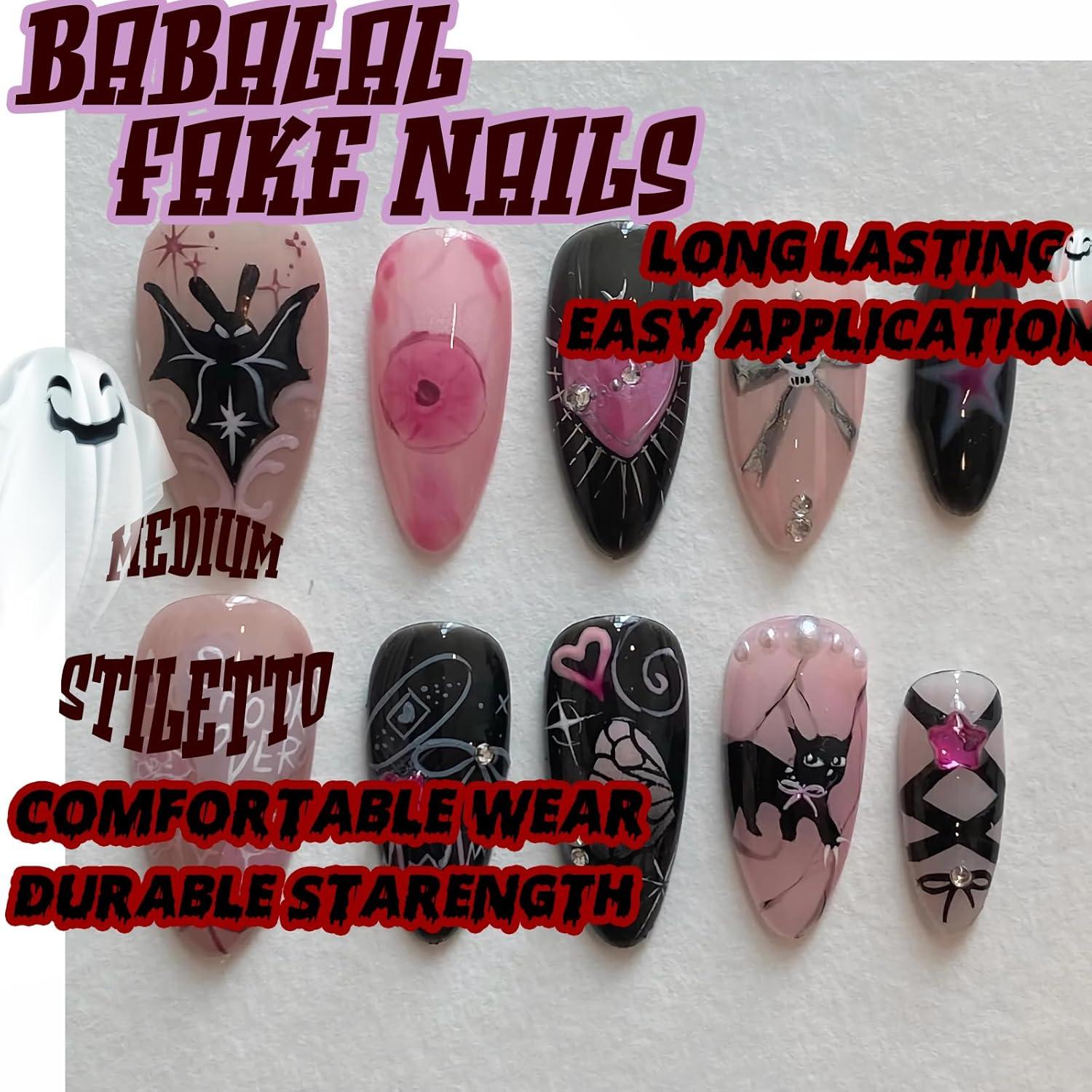 imageBABALAL Press On Nails Pink White Kawaii False Nails with Bow ampamp Paw Design Cute 3D Bear Paw Medium Almond PressOns for Women Girls 24Pcs Glossy Handmade Full Cover Stick On NailsANI01