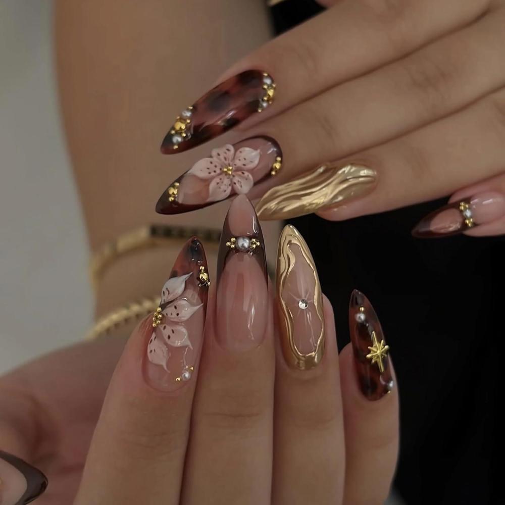 imageBABALAL Press On Nails Pink White Kawaii False Nails with Bow ampamp Paw Design Cute 3D Bear Paw Medium Almond PressOns for Women Girls 24Pcs Glossy Handmade Full Cover Stick On NailsANI02brown