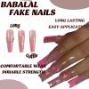 imageBABALAL Christmas Press on Nails Long Coffin Fake Nails Red Glue on Snowflake Design Xmas False Acrylic Nails 24Pcs Matte Ballerina Stick onFna101pink