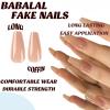 imageBABALAL Christmas Press on Nails Long Coffin Fake Nails Red Glue on Snowflake Design Xmas False Acrylic Nails 24Pcs Matte Ballerina Stick onFna108nude