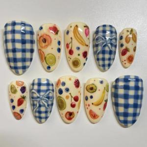 imageBABALAL Press On Nails Pink White Kawaii False Nails with Bow ampamp Paw Design Cute 3D Bear Paw Medium Almond PressOns for Women Girls 24Pcs Glossy Handmade Full Cover Stick On NailsANI02fruit
