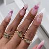 imageBABALAL Acrylic Press on Nails Almond Medium Fake nails Gold Chrome Glue ons 3d Texture French Tip Luxury Design Handmade 24Pcs Full Cover Stick on False Nails for Women GirlsBNU01flower