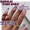 imageBABALAL Acrylic Press on Nails Almond Medium Fake nails Gold Chrome Glue ons 3d Texture French Tip Luxury Design Handmade 24Pcs Full Cover Stick on False Nails for Women GirlsBNU01flower