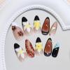imageBABALAL Acrylic Press on Nails Almond Medium Fake nails Gold Chrome Glue ons 3d Texture French Tip Luxury Design Handmade 24Pcs Full Cover Stick on False Nails for Women GirlsBNU08