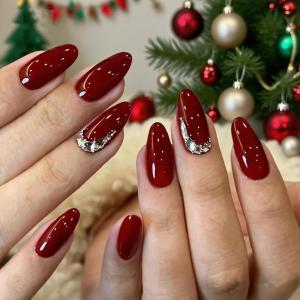 imageBABALAL Acrylic Press on Nails Almond Medium Fake nails Gold Chrome Glue ons 3d Texture French Tip Luxury Design Handmade 24Pcs Full Cover Stick on False Nails for Women GirlsBNU03burgundy