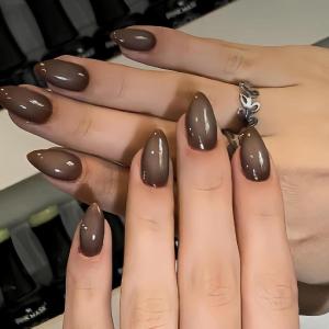 imageBABALAL Acrylic Press on Nails Almond Medium Fake nails Gold Chrome Glue ons 3d Texture French Tip Luxury Design Handmade 24Pcs Full Cover Stick on False Nails for Women GirlsBNU08ombre