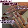imageBABALAL Long Stiletto Press on Nails Ombre Fake Nail Gold Chrome French Tip Glue on Flame Y2k Design with Angel Charm Goth Supplies Art 24Pcs XL Glossy Acrylic False Nails with CharmBNN02angel