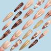 imageBABALAL Long Stiletto Press on Nails Ombre Fake Nail Gold Chrome French Tip Glue on Flame Y2k Design with Angel Charm Goth Supplies Art 24Pcs XL Glossy Acrylic False Nails with CharmBNN01
