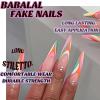 imageBABALAL Long Stiletto Press on Nails Ombre Fake Nail Gold Chrome French Tip Glue on Flame Y2k Design with Angel Charm Goth Supplies Art 24Pcs XL Glossy Acrylic False Nails with CharmBNN09