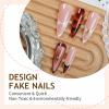 imageBABALAL Long Stiletto Press on Nails Ombre Fake Nail Gold Chrome French Tip Glue on Flame Y2k Design with Angel Charm Goth Supplies Art 24Pcs XL Glossy Acrylic False Nails with CharmBNN02brown