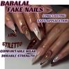 imageBABALAL Long Stiletto Press on Nails Ombre Fake Nail Gold Chrome French Tip Glue on Flame Y2k Design with Angel Charm Goth Supplies Art 24Pcs XL Glossy Acrylic False Nails with CharmBNN02brown