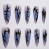 imageBABALAL Long Stiletto Press on Nails Ombre Fake Nail Gold Chrome French Tip Glue on Flame Y2k Design with Angel Charm Goth Supplies Art 24Pcs XL Glossy Acrylic False Nails with CharmBNN14