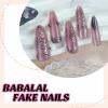 imageBABALAL Long Stiletto Press on Nails Ombre Fake Nail Gold Chrome French Tip Glue on Flame Y2k Design with Angel Charm Goth Supplies Art 24Pcs XL Glossy Acrylic False Nails with CharmBNN03pink
