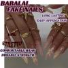 imageBABALAL Long Stiletto Press on Nails Ombre Fake Nail Gold Chrome French Tip Glue on Flame Y2k Design with Angel Charm Goth Supplies Art 24Pcs XL Glossy Acrylic False Nails with CharmBNN11