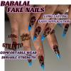 imageBABALAL Long Stiletto Press on Nails Ombre Fake Nail Gold Chrome French Tip Glue on Flame Y2k Design with Angel Charm Goth Supplies Art 24Pcs XL Glossy Acrylic False Nails with CharmBNN03blueleo